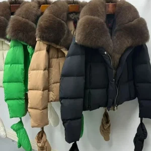 Down Jacket 2025 Luxury Huge Natural Fox Fur Collar Goose Down Jacket Women Casual Warm Puffer Jacket Down Coat Parka Outwear