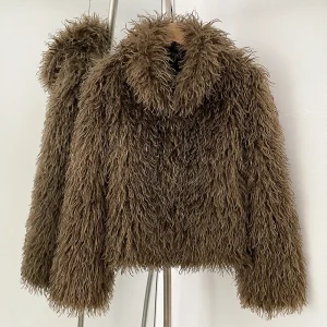Fake Mongolian Sheep Fur Female Fluffy Jacket Women 2025 New Winter Fur Artificial Thickened Warm Outerwear Lady Faux Fur Coat