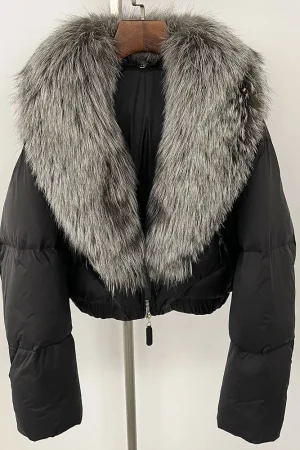 Down Jacket Winter Women Real Natural Fox Fur Collar Thick Warm White Duck down Coat Casual Short Overwears Streetwears New