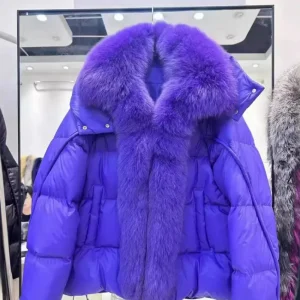 Real Fox Fur Coat White Duck Down Jacket Women Warm Hooded Real Fox Fur Front Flap Down Coat Female 2024 Winter Fashion Casual