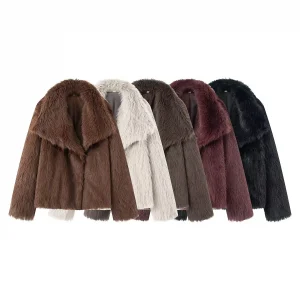 2025 Autumn New Women's Casual Fashion Versatile Imitation Fur Style Hidden Button Big Collar Fur Coat Comfortable Coat